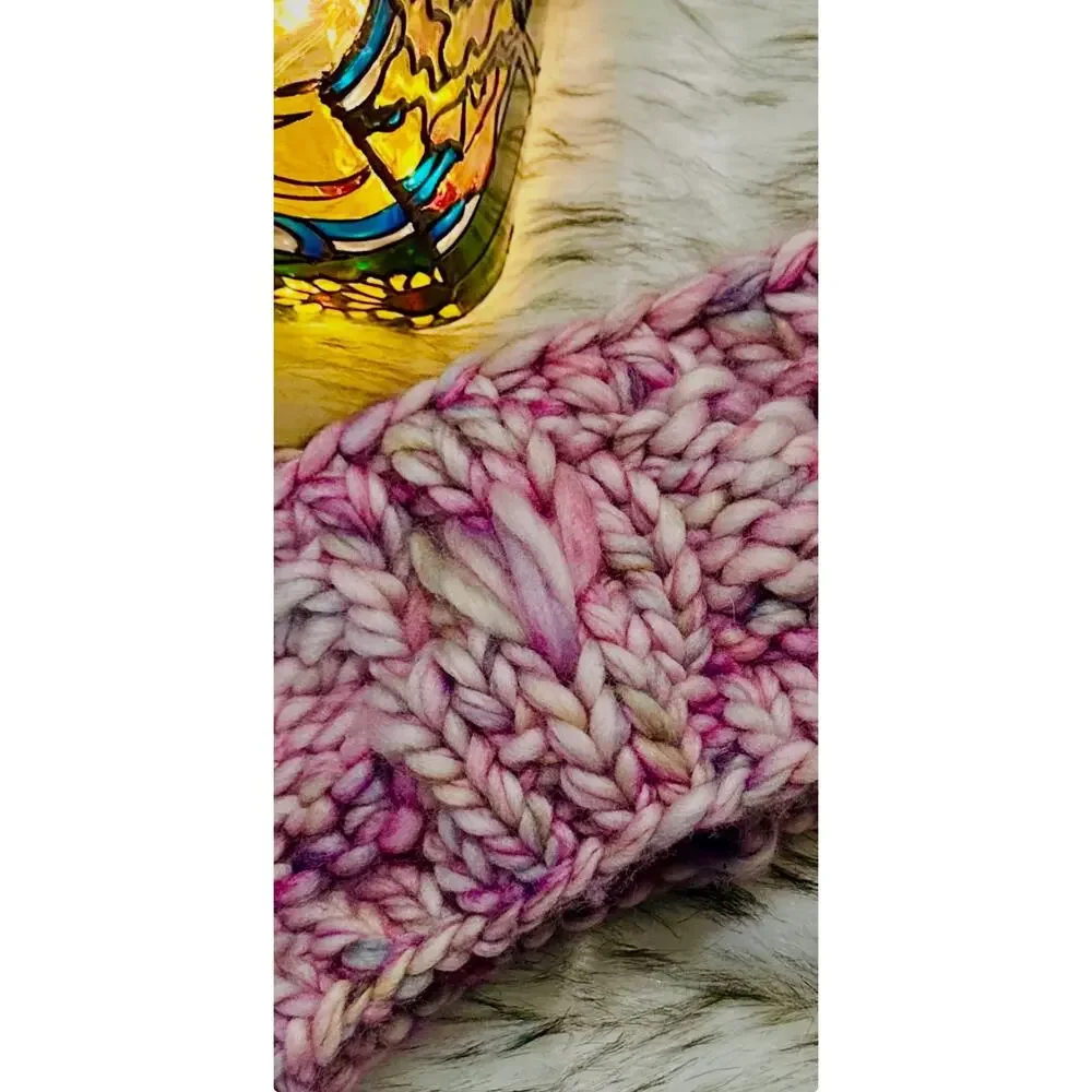 Hand Knit Pink Merino Wool Headband: Lake Erie Headband